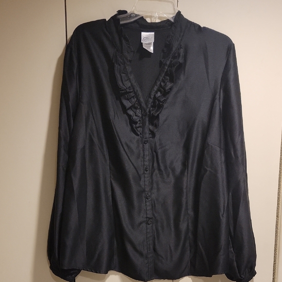 Just My Size Black Ruffled Blouse - Picture 1 of 6